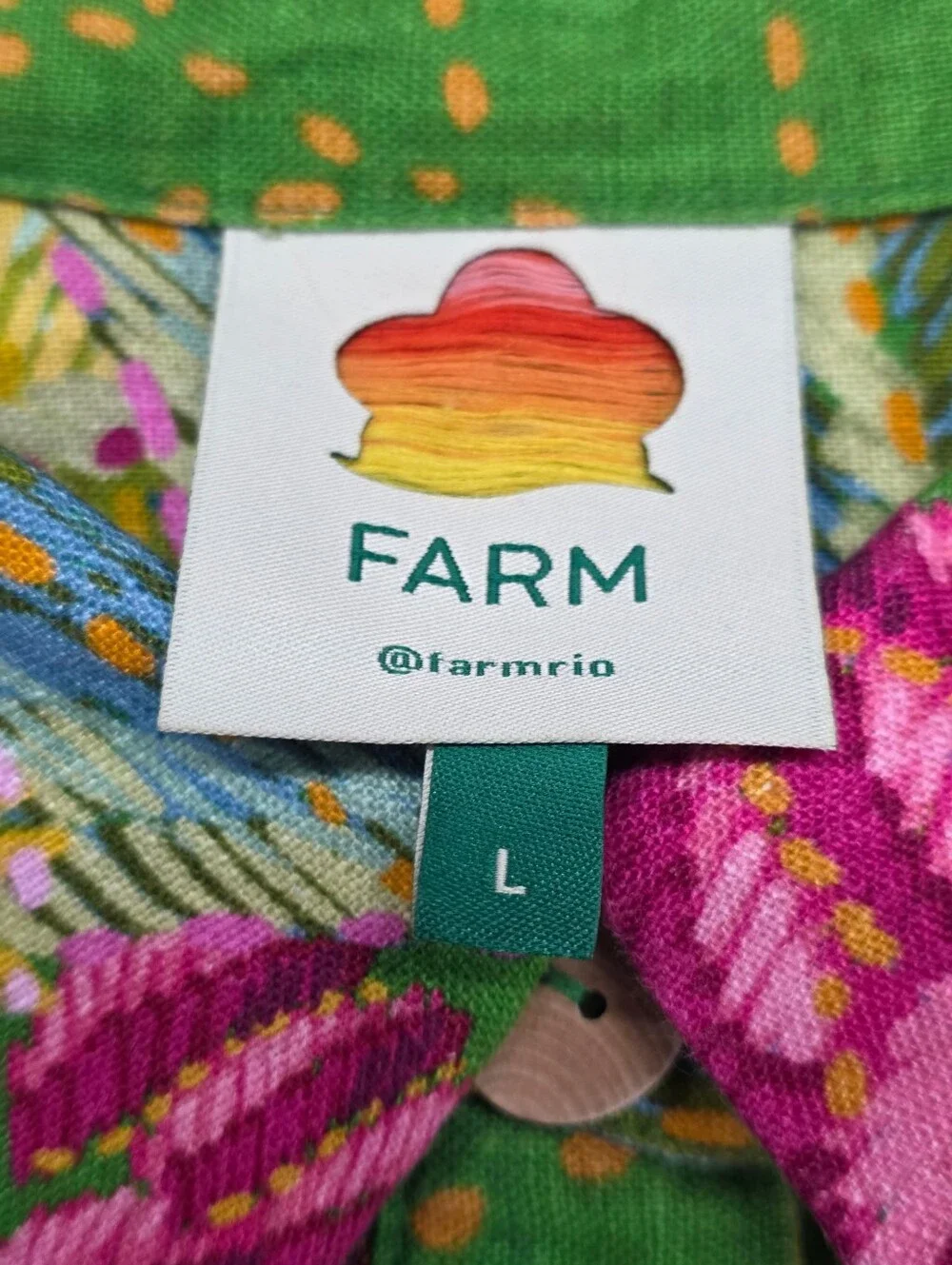 Farm Rio Green Linen Printed Romper Size Large